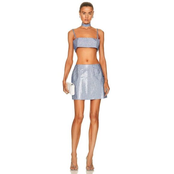 Nue Studio Charlotte Top iin Sky Blue Medium New Womens Cropped Crystal Tank - Picture 3 of 16